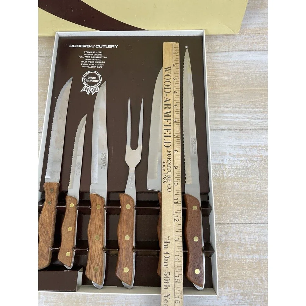 ROGERS CO. Cutlery 6-PC Carving Set w/Box Japan Excellent Condition